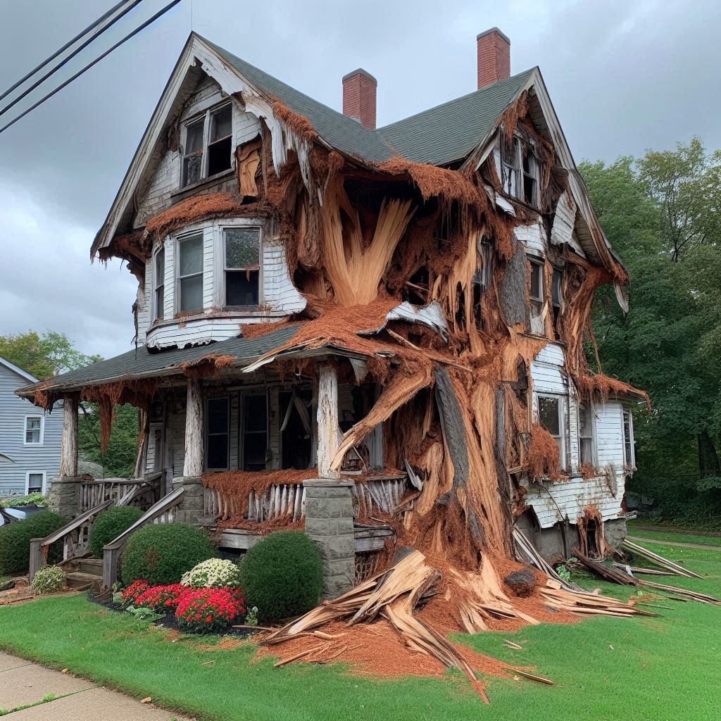 Signs Your Framingham Home Needs a Tree Inspection Damaged tree on an Framingham home showing signs of disease and decay